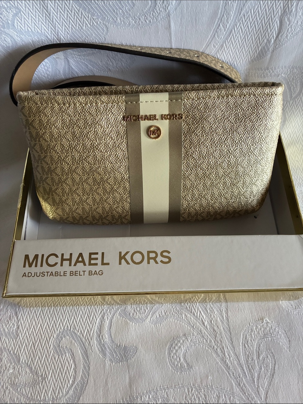 Michael Kors Metallic Gold and Cream Adjustable Belt Bag